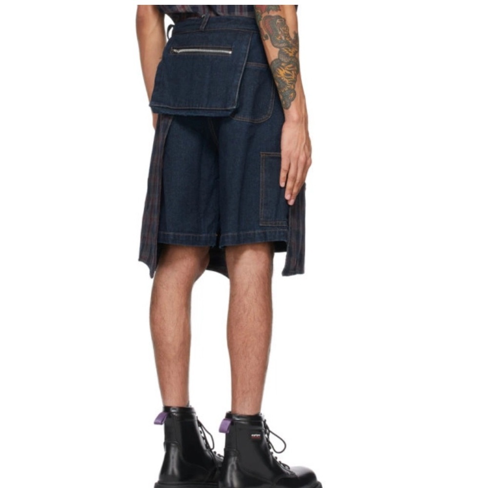 YOUTHS IN BALACLAVA Blue Denim Flannel Godstar Shorts - Picture 3 of 6